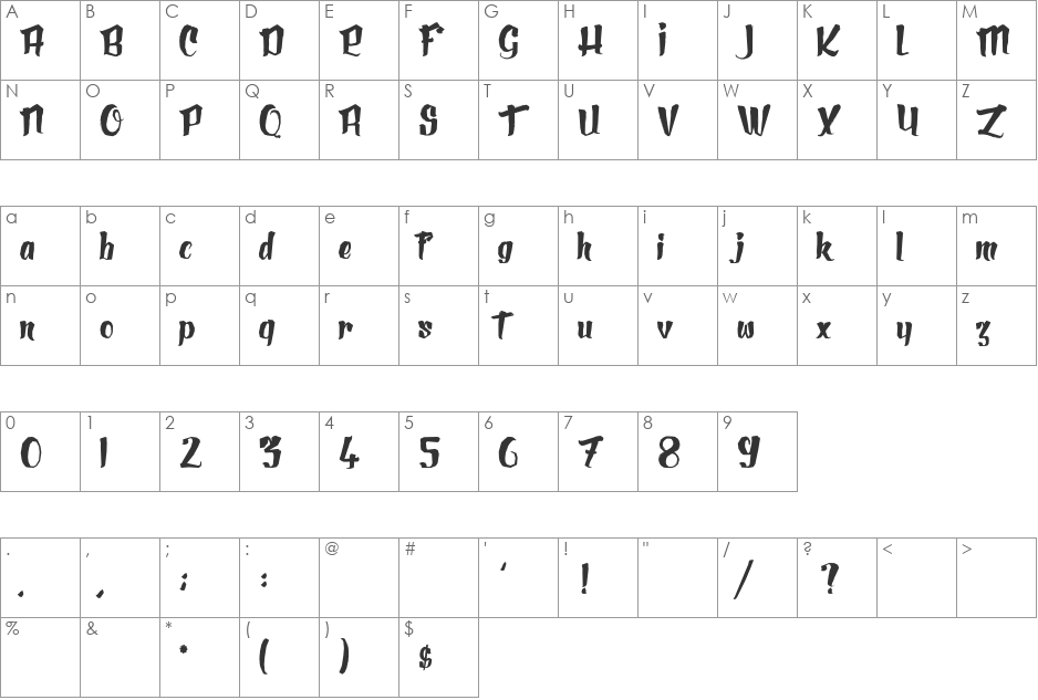 Le Jardin de Calista font character map preview