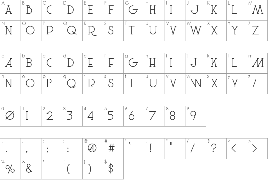 Le Super Serif font character map preview