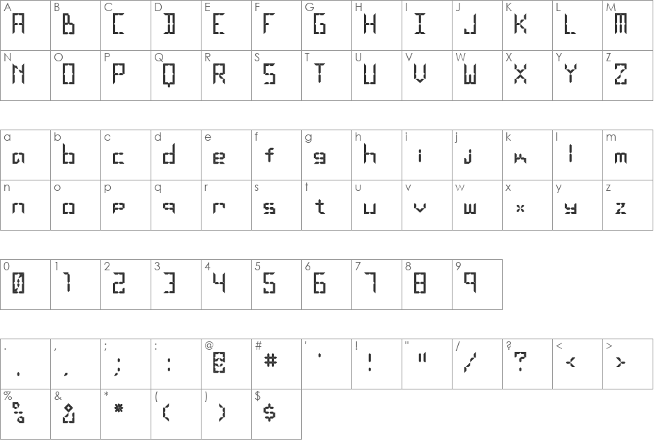 LEaD Lights font character map preview