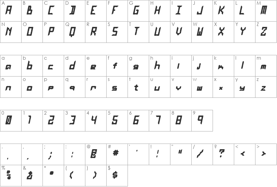 LEaD Lights BoldItalic font character map preview