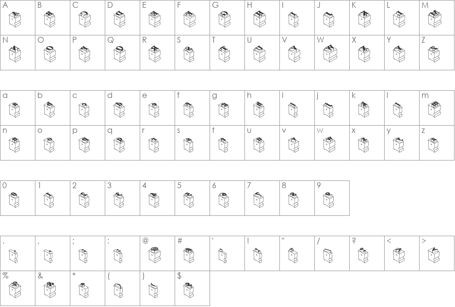 LeadTypeLeftInked font character map preview