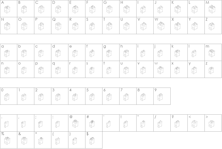 LeadTypeRight font character map preview