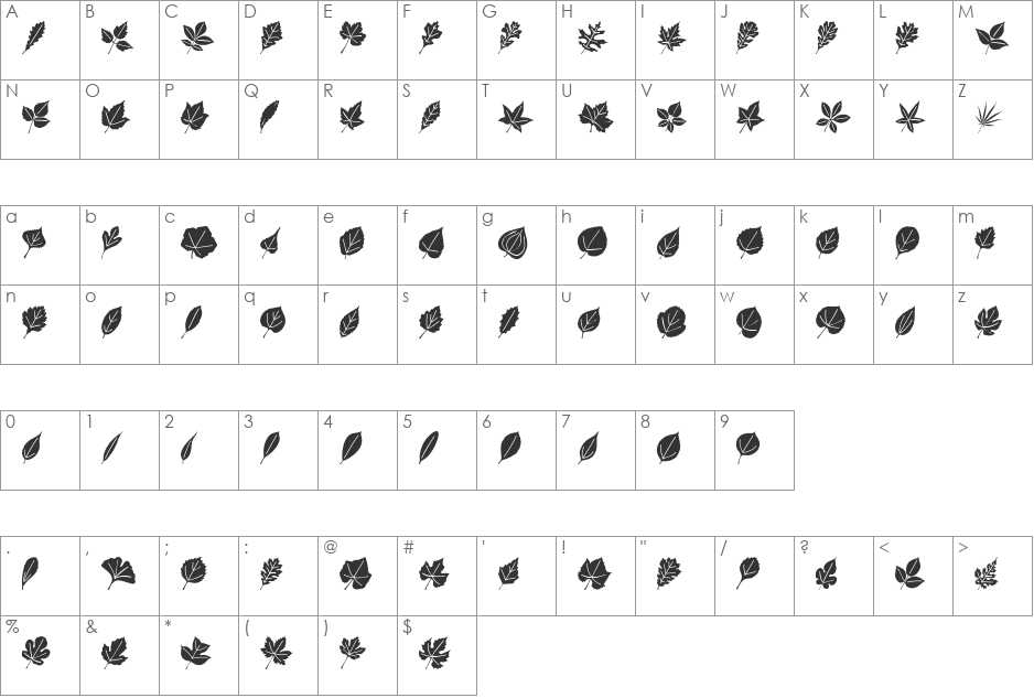 LeafAssortment font character map preview