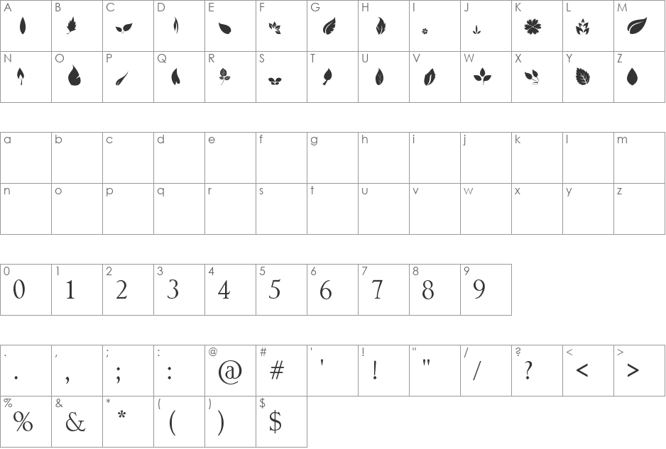 Leafs font character map preview