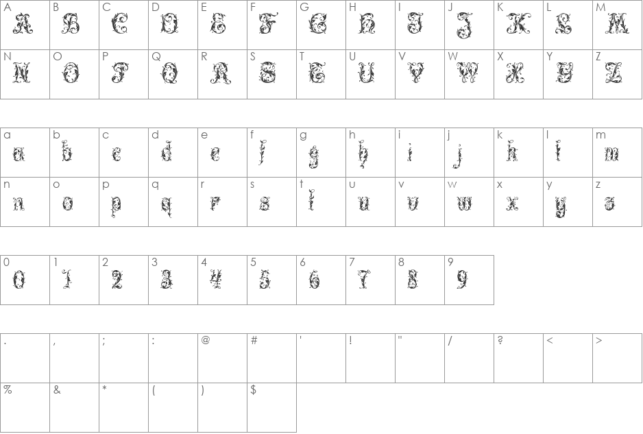 Leafy glade font character map preview