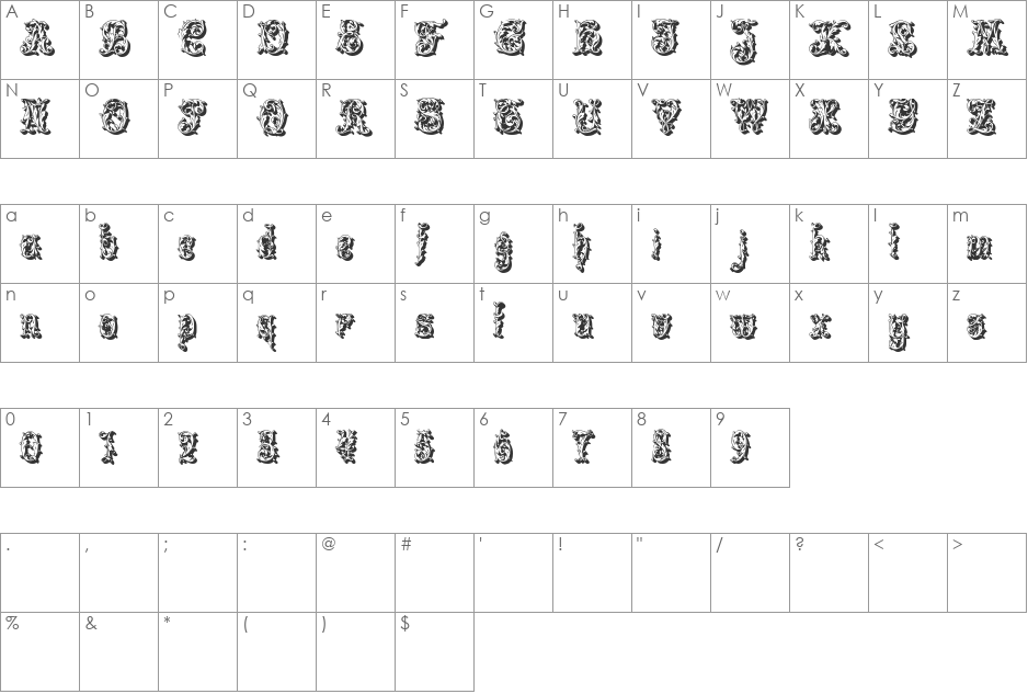 Leafyshade font character map preview