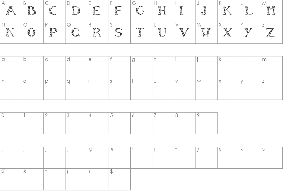 LeafyStencil font character map preview