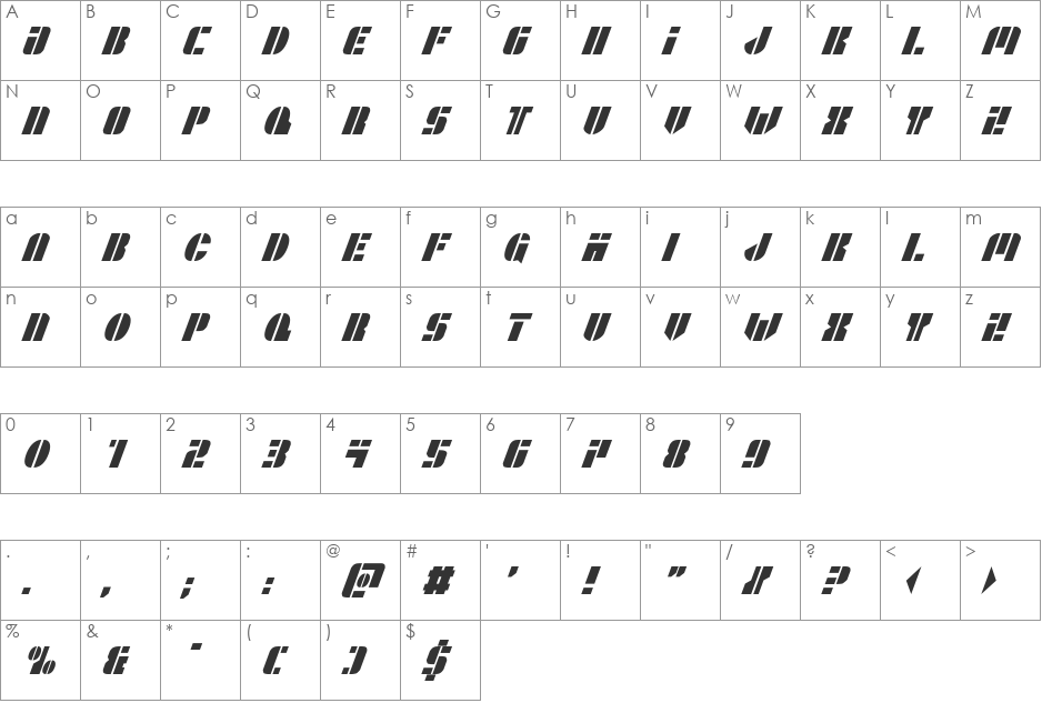 League Wars Condensed Italic font character map preview