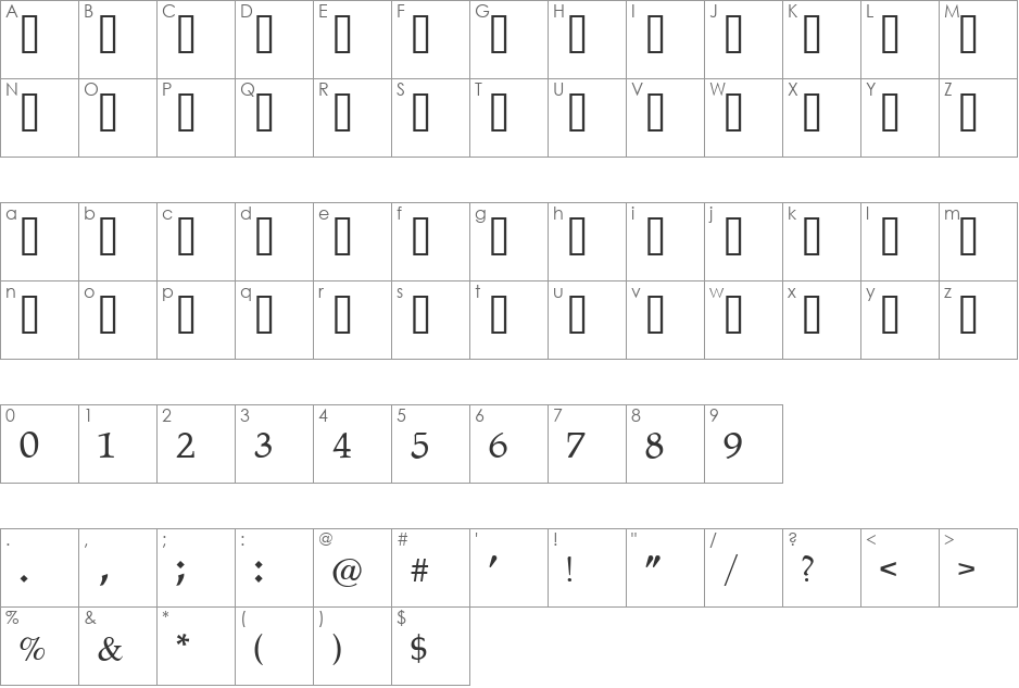 Leah font character map preview