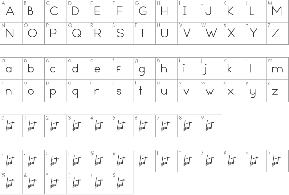 Leal font character map preview