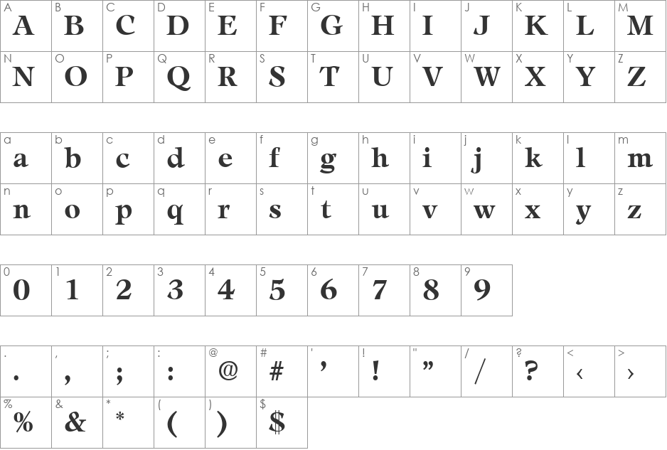 Leamington-Serial DB font character map preview