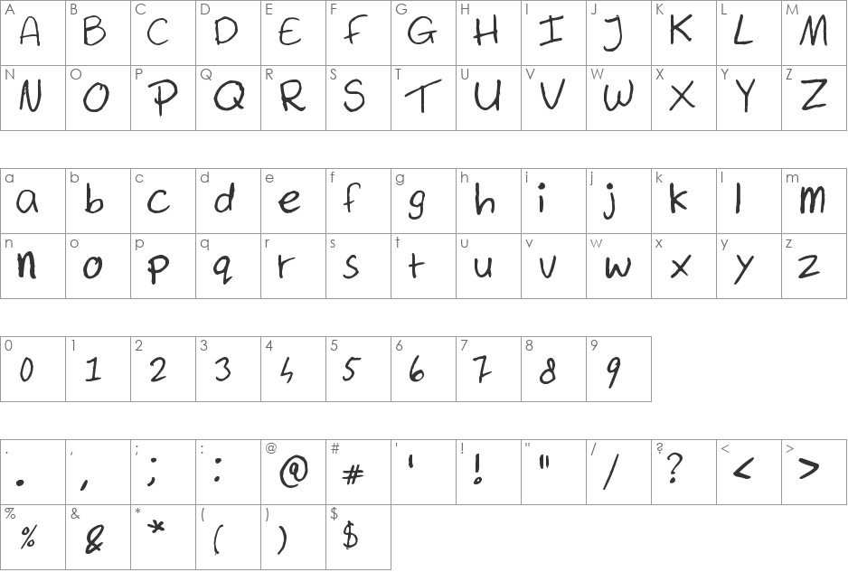 Leandra's Font font character map preview
