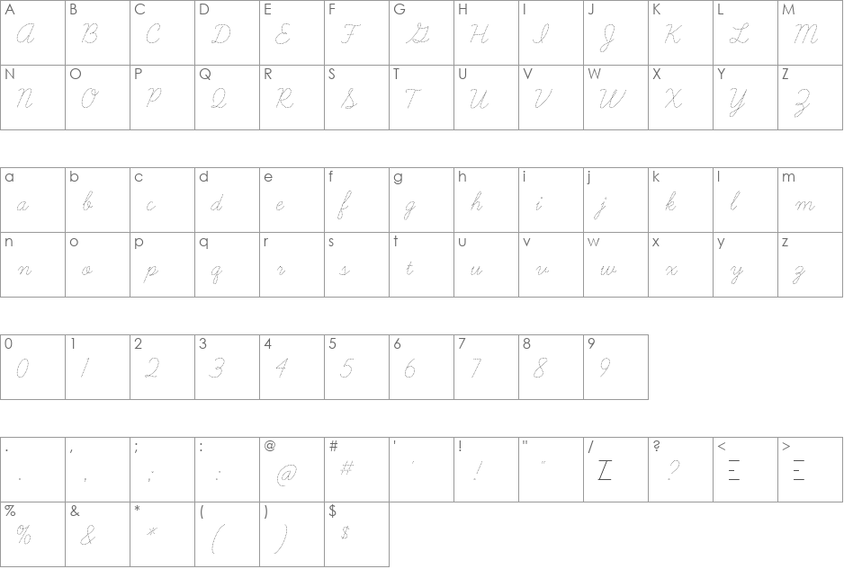 Learning Curve Pro font character map preview