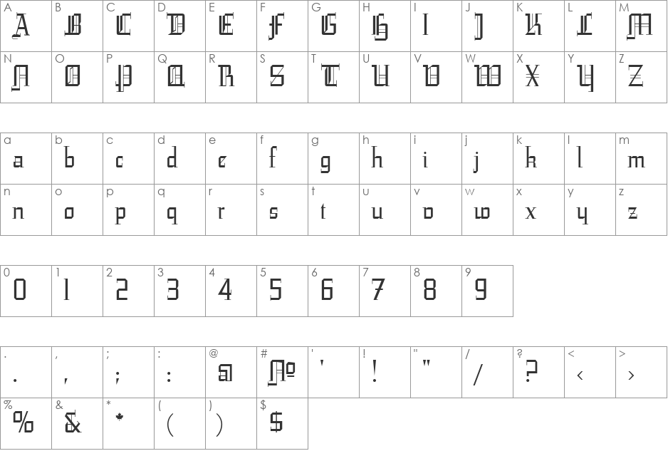 Leather Light font character map preview