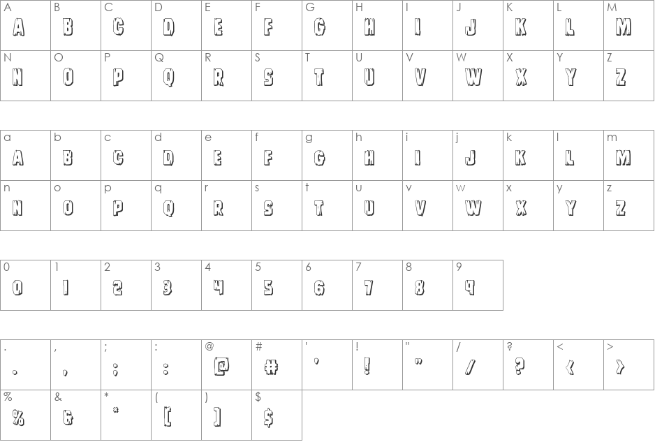 Leatherface 3D font character map preview
