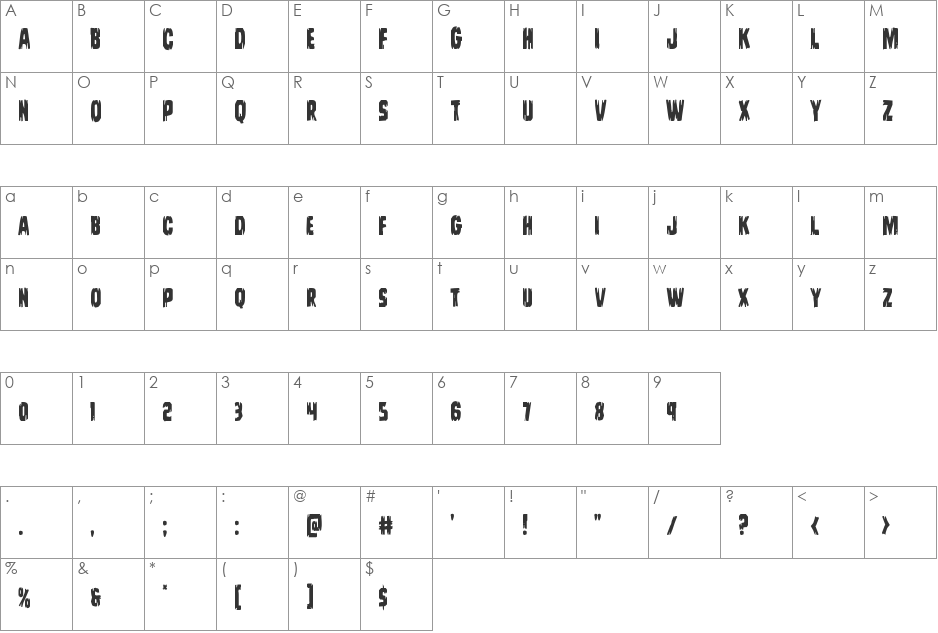 Leatherface Condensed font character map preview
