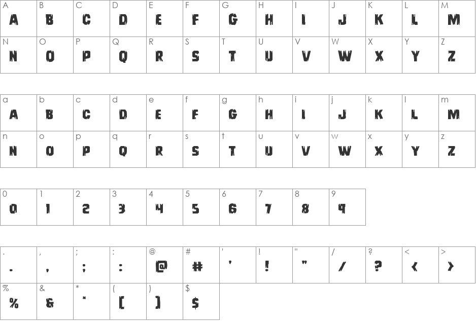 Leatherface Expanded font character map preview