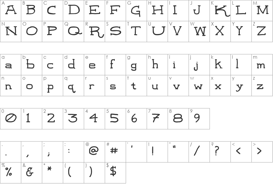 Leatherwork font character map preview