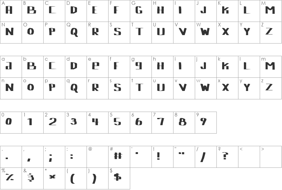 Lebowski font character map preview