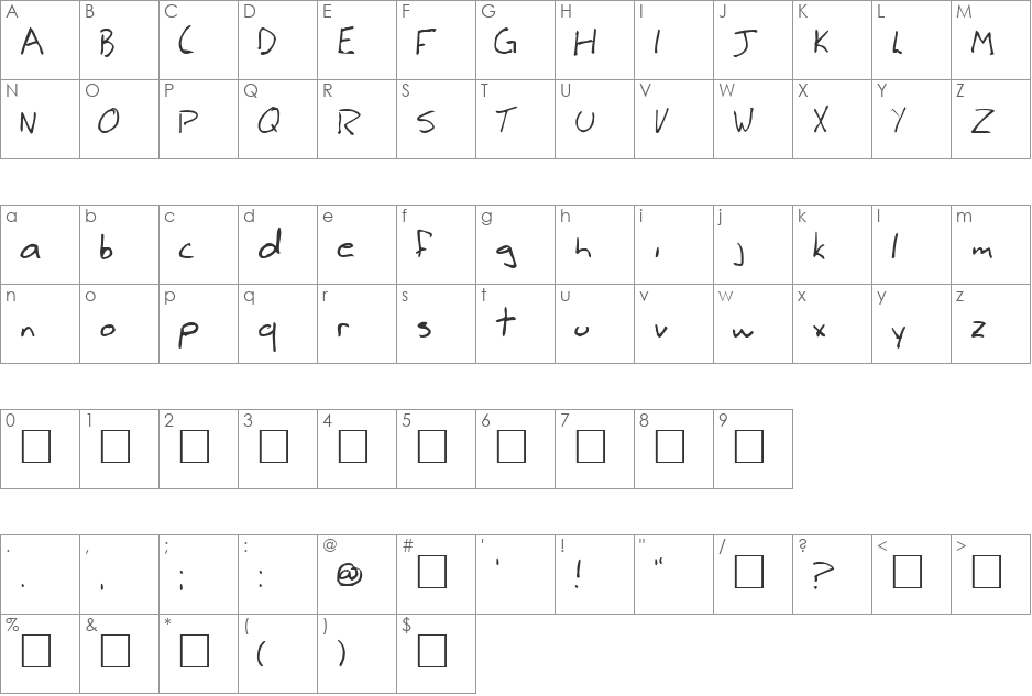 Leck font character map preview