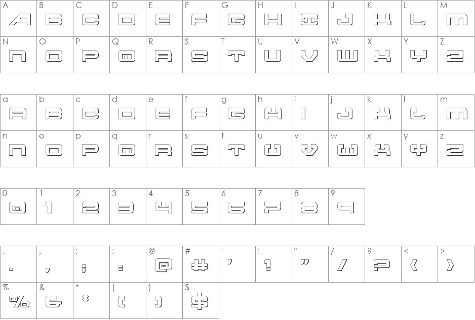 Atlantia 3D font character map preview