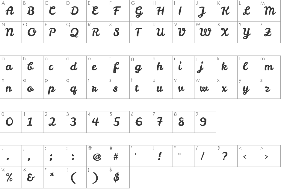 Leckerli One font character map preview