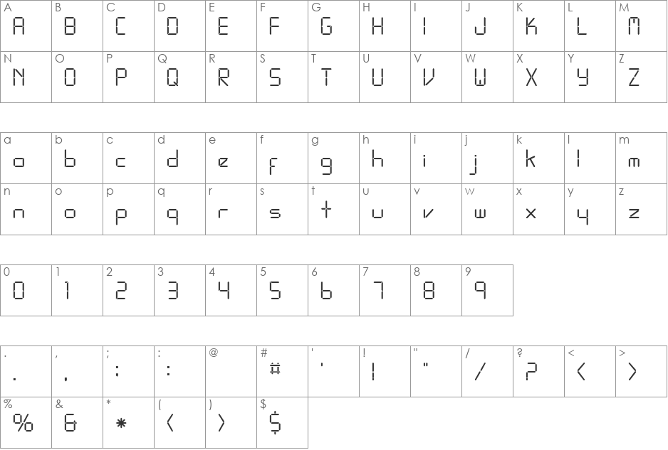 LEDFont font character map preview