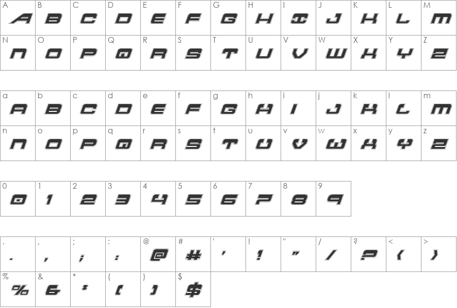Atlantia Academy Italic font character map preview
