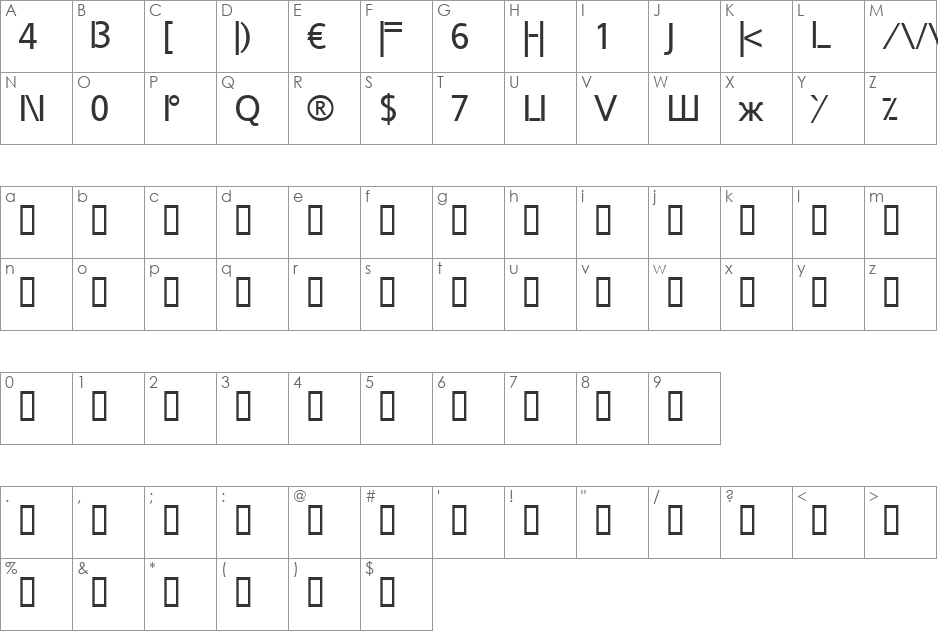 Leet Speek font character map preview
