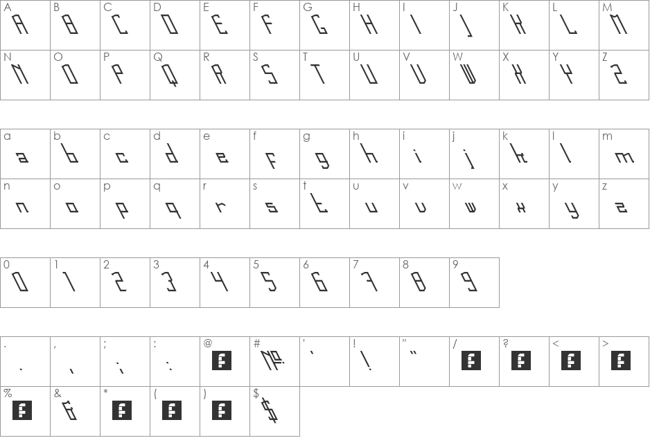 Leftleaning  font character map preview