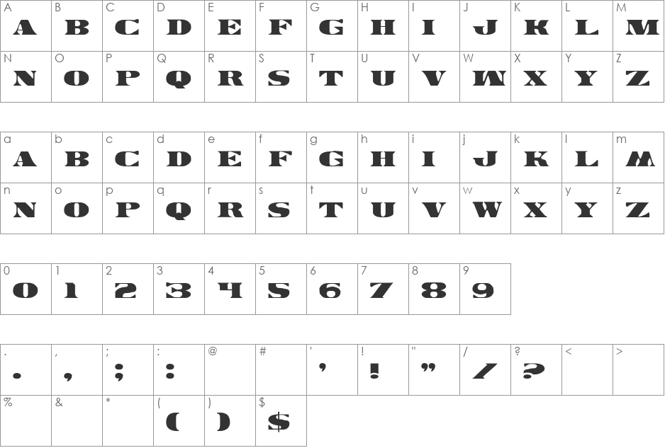 Legal Tender font character map preview