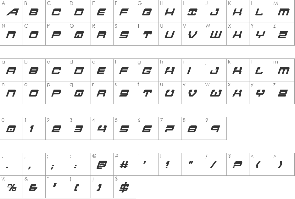 Atlantia Condensed Italic font character map preview