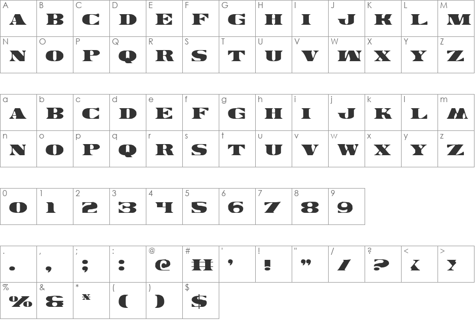 Legal Tender Italic font character map preview