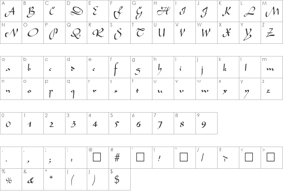 Legend font character map preview