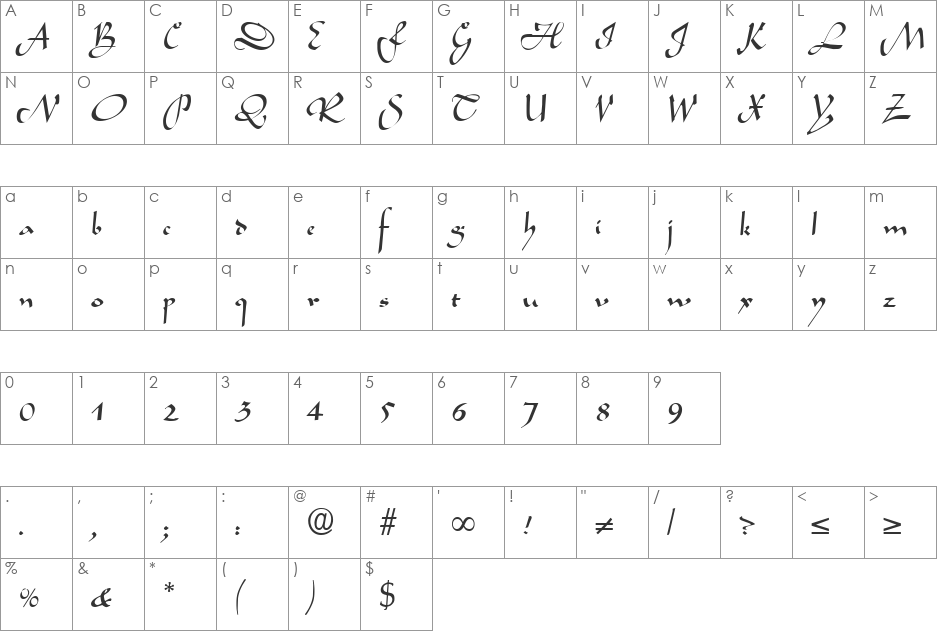 Legend DB font character map preview