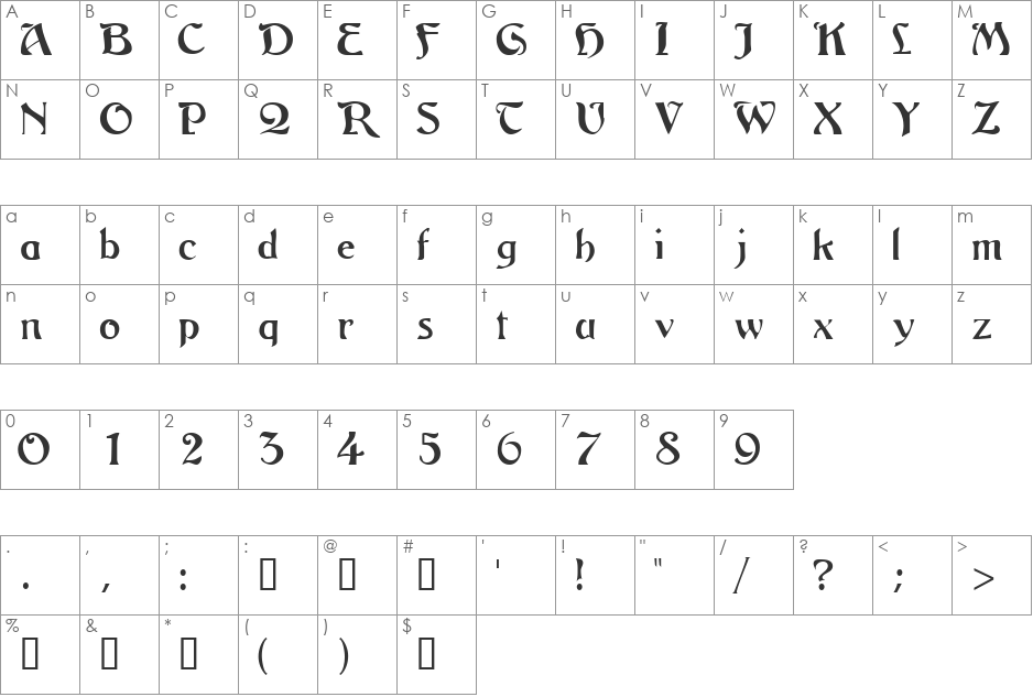 LegendaSSK font character map preview