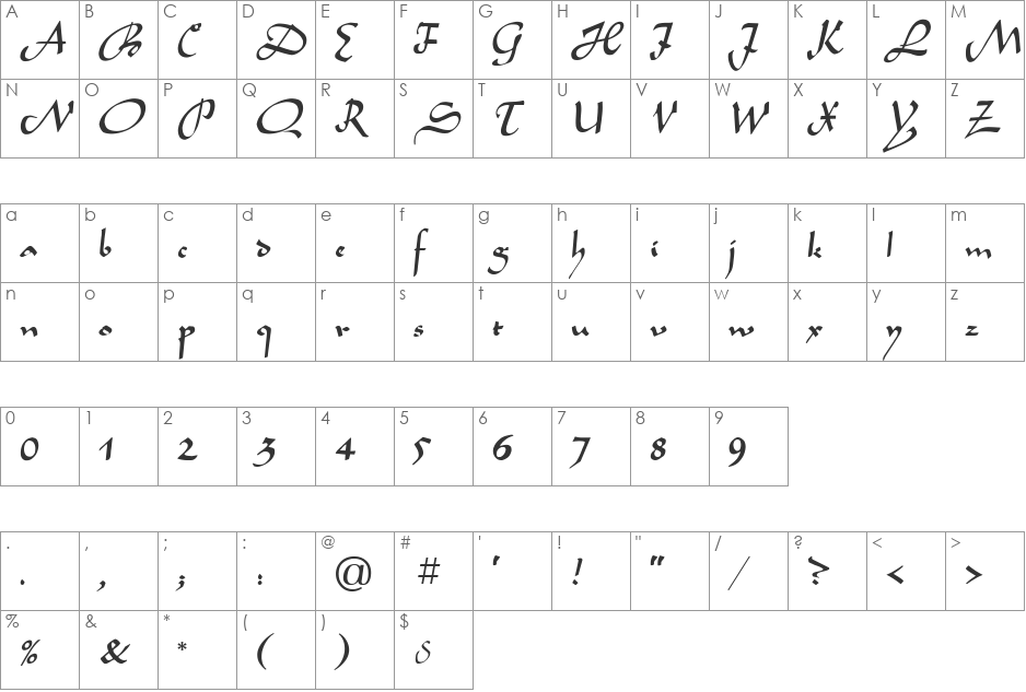 LegendeC font character map preview