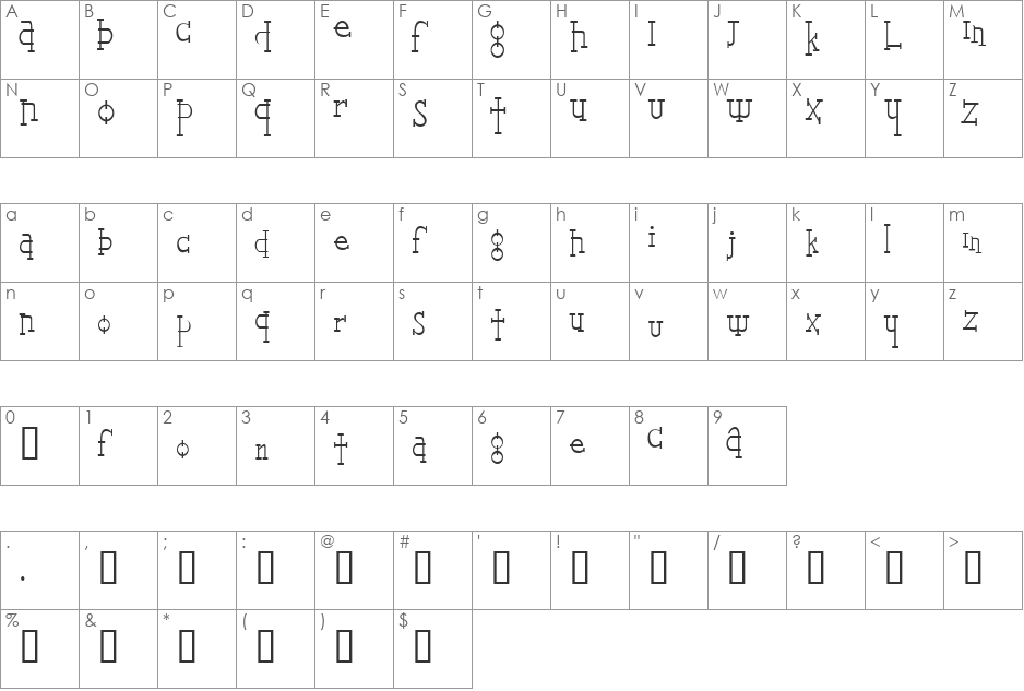Leger font character map preview
