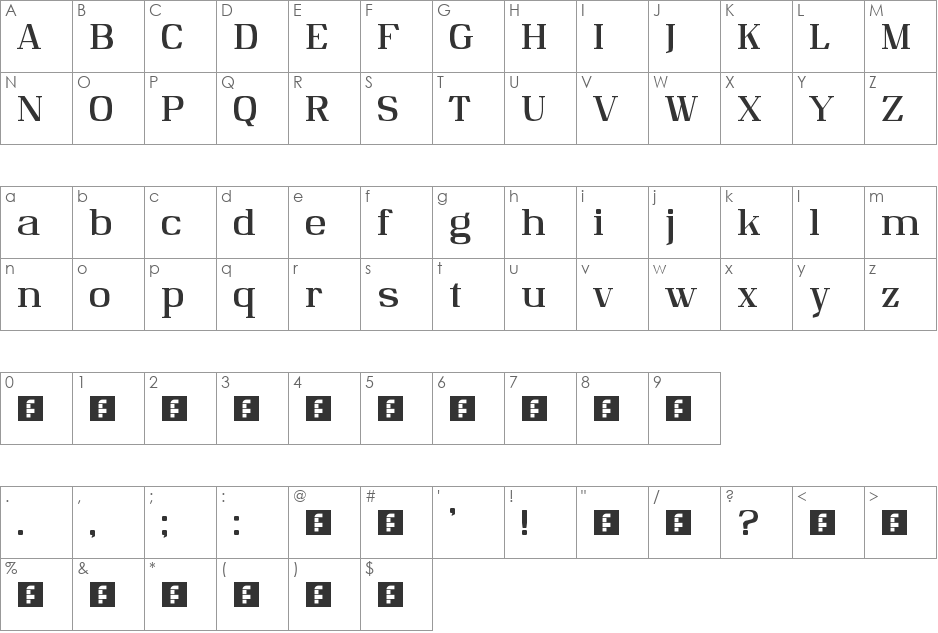 Legere font character map preview