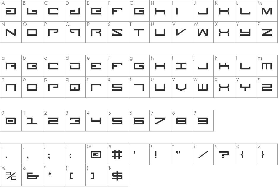 Legion font character map preview