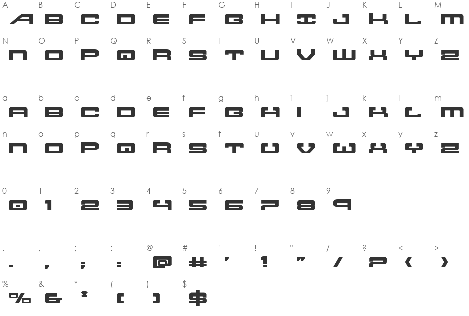 Atlantia Expanded font character map preview