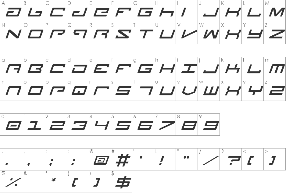 Legion Italic font character map preview