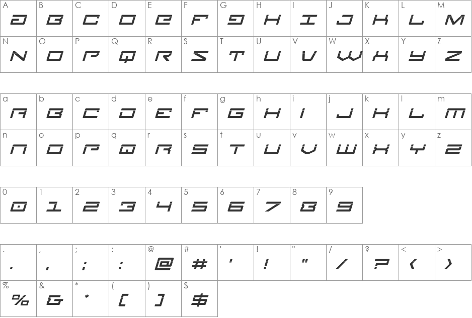 Legion Laser Italic font character map preview