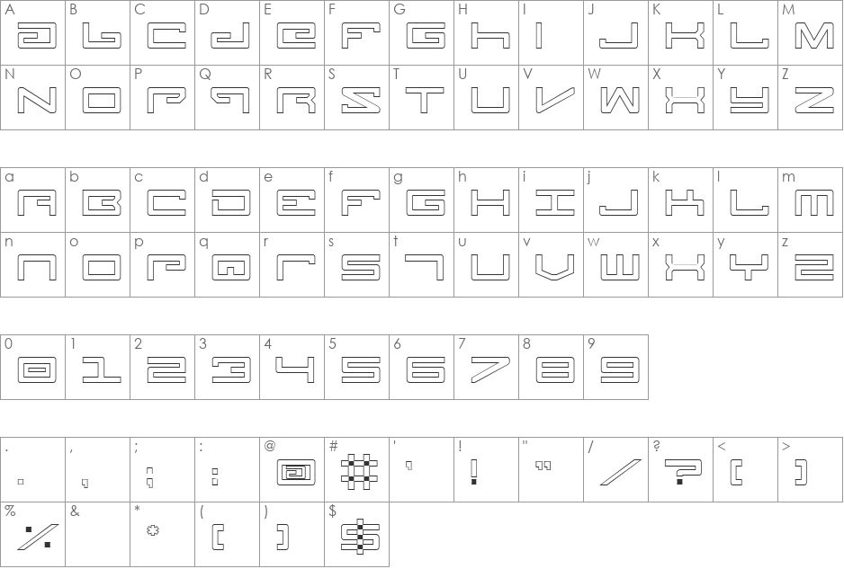 Legion Outline font character map preview