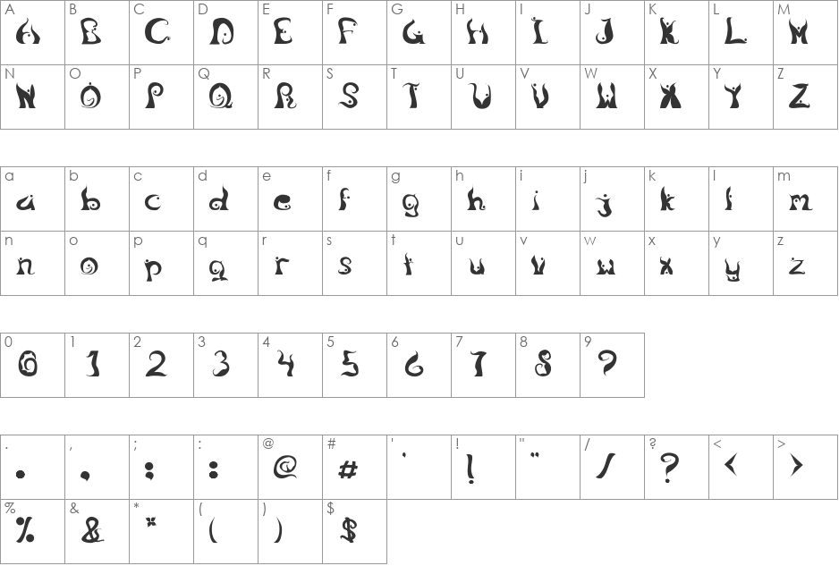 Legong font character map preview