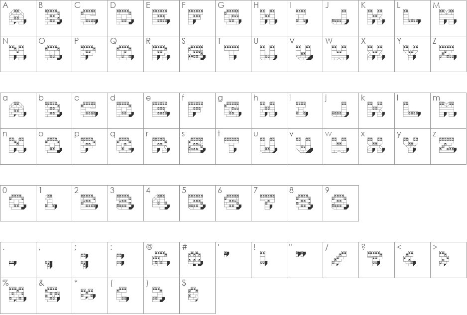 Legos font character map preview