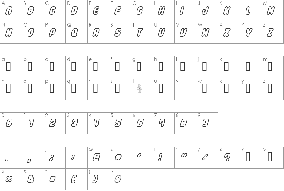 Legothick font character map preview