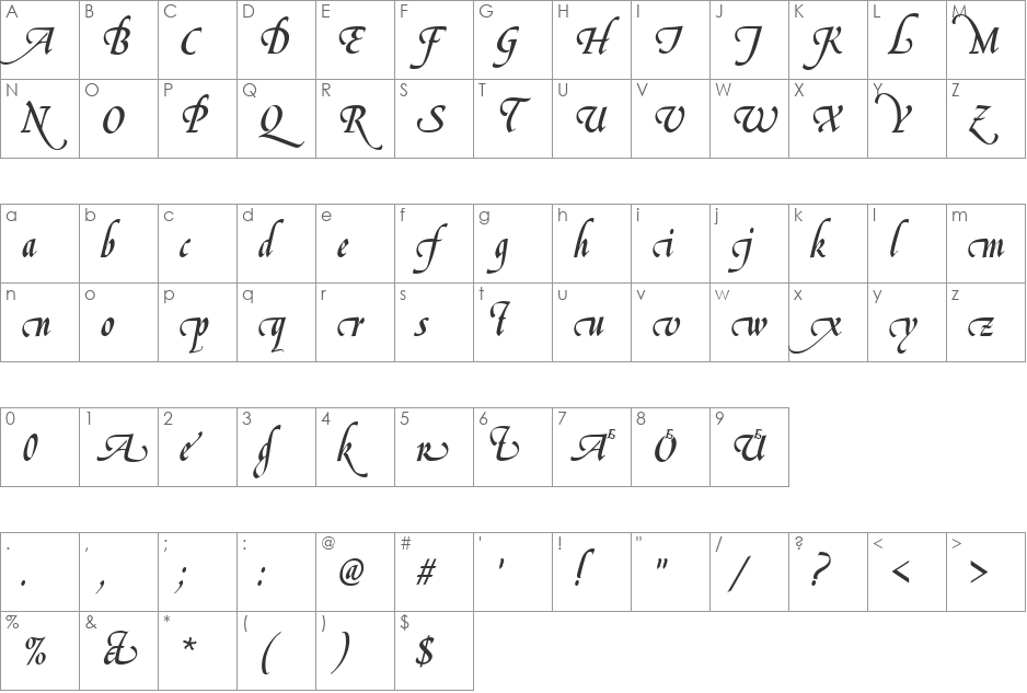 LeGriffeSwaAltD font character map preview