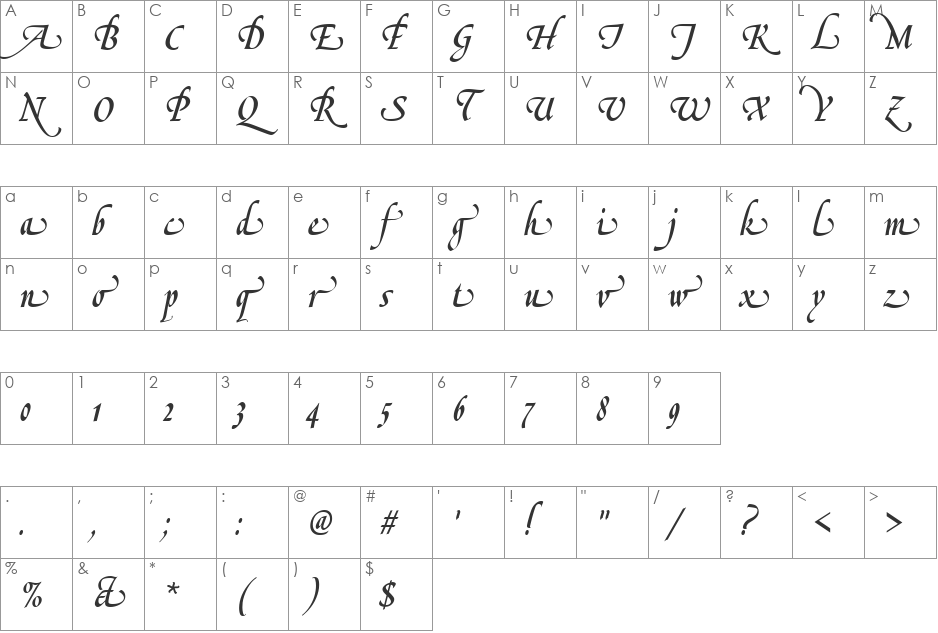 LeGriffeSwaD font character map preview