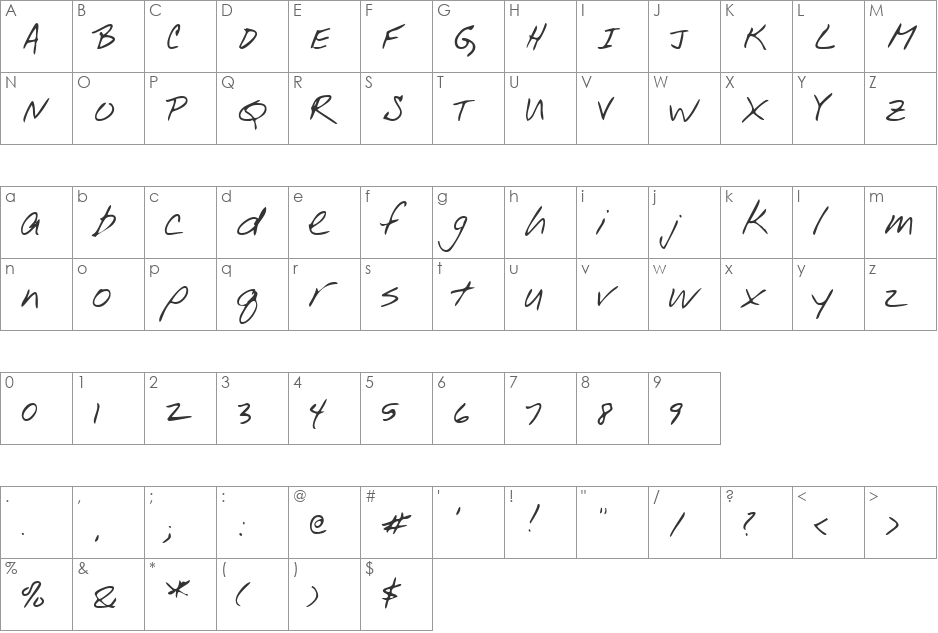 LEHN001 font character map preview